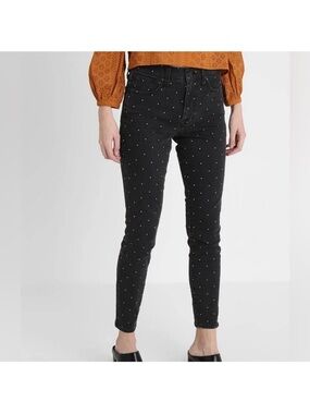 EUC Madewell Black High-Rise Jeans with Gold Embroidered Polka Dots Size 31